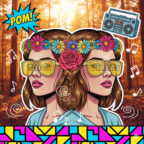 Young woman with flower crown and retro sunglasses