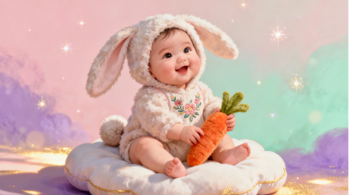 Cute baby wearing a bunny costume
