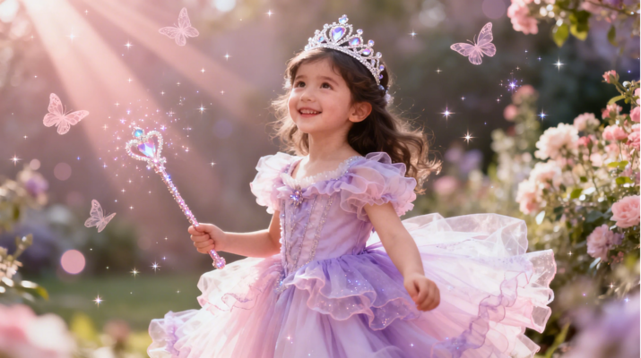 Little girl wearing a princess costume with sparkling tiara