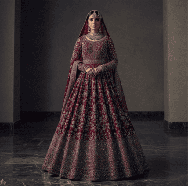 maroon silk bridal dress