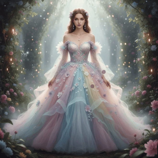 rainbow pastel wedding gown