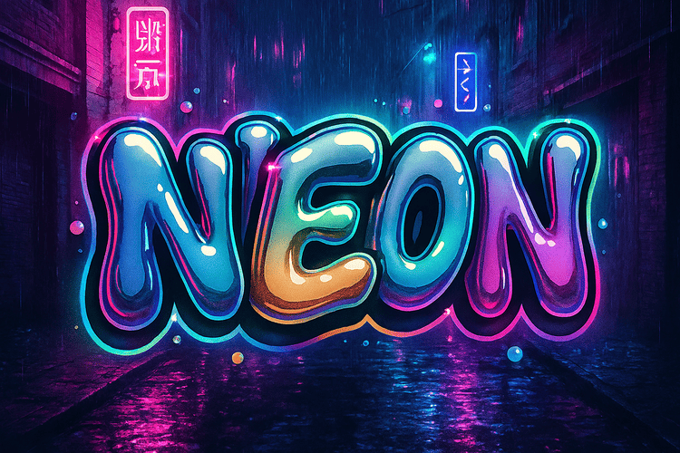 rainy neon alley