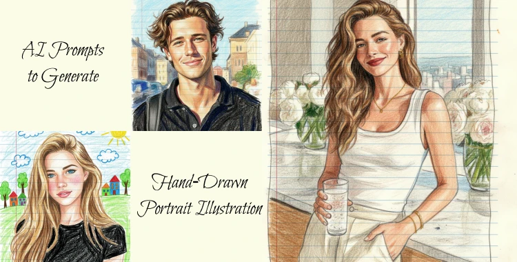 ai prompts to generate hand-drawn portrait illustration