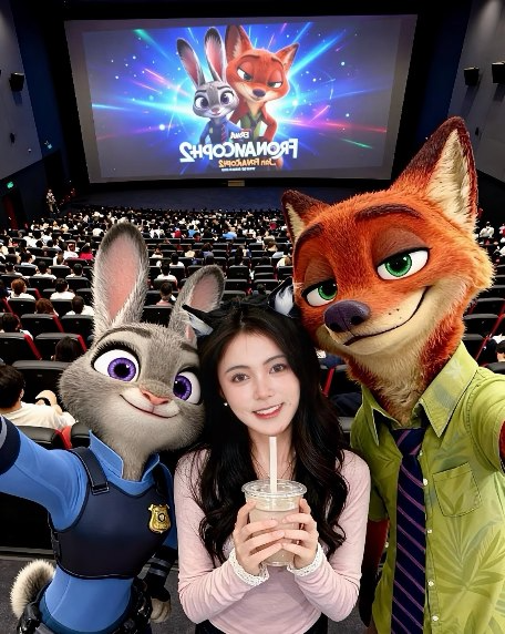 a cinematic selfie with Judy and Nick