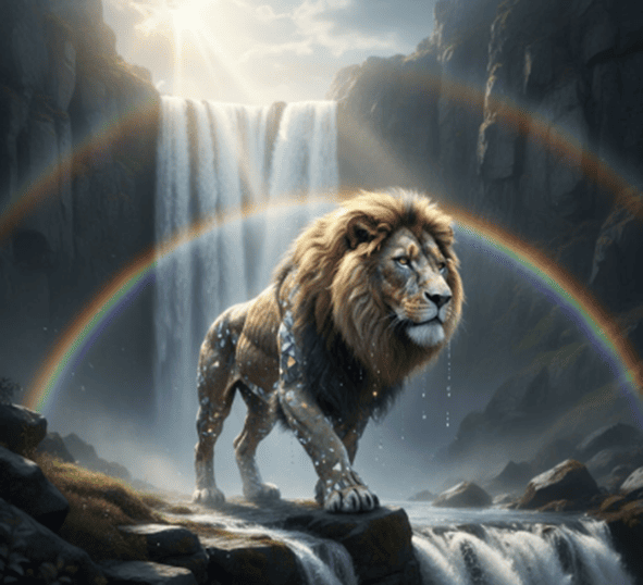 cliffside waterfall diamond lion