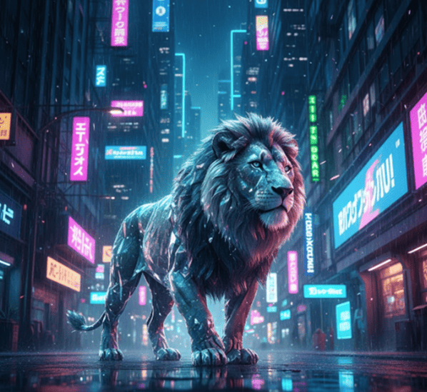 neon cyberpunk diamond lion