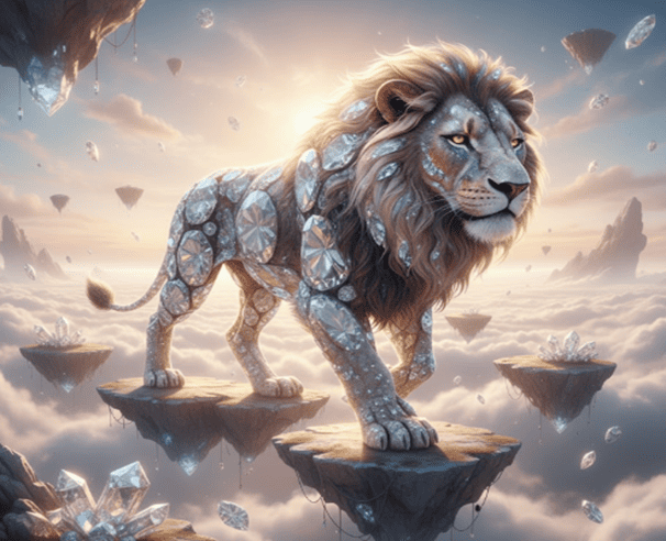 crystal lion on floating
