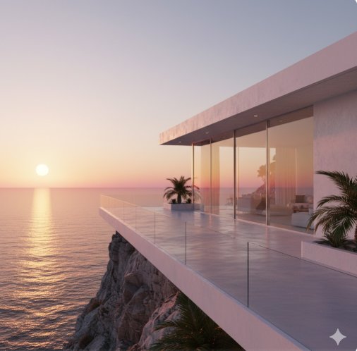 coastal minimal villa at sunset