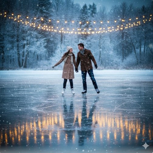 couple ice skating under snow