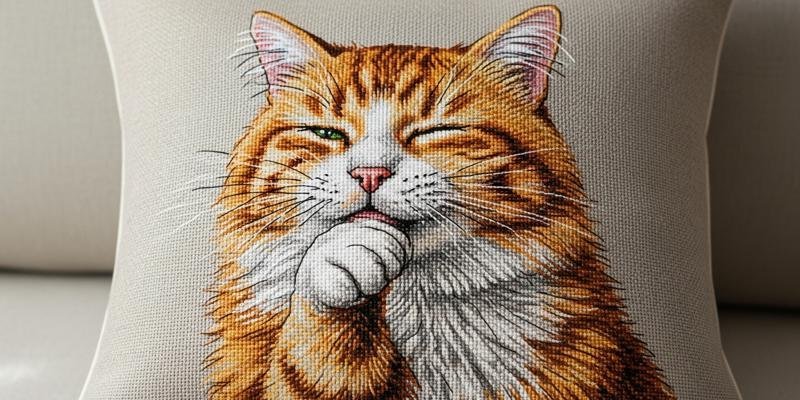 Cross-stitched cat on a pillow