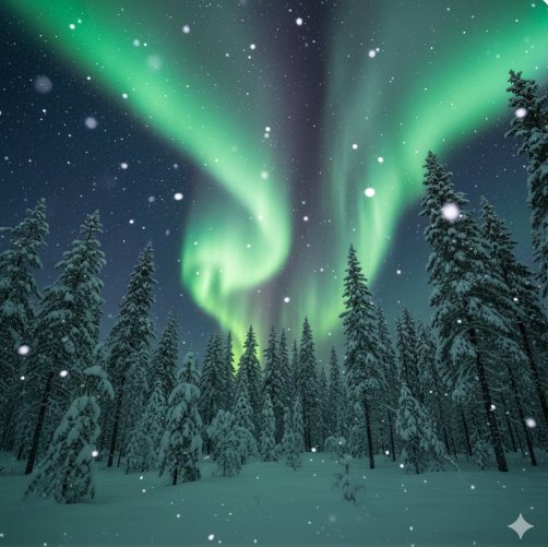 forest aurora snowfall