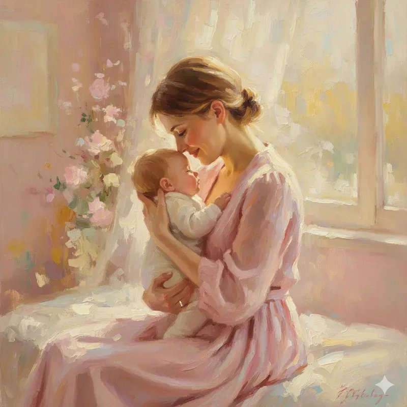 gemini oil painting mother and baby