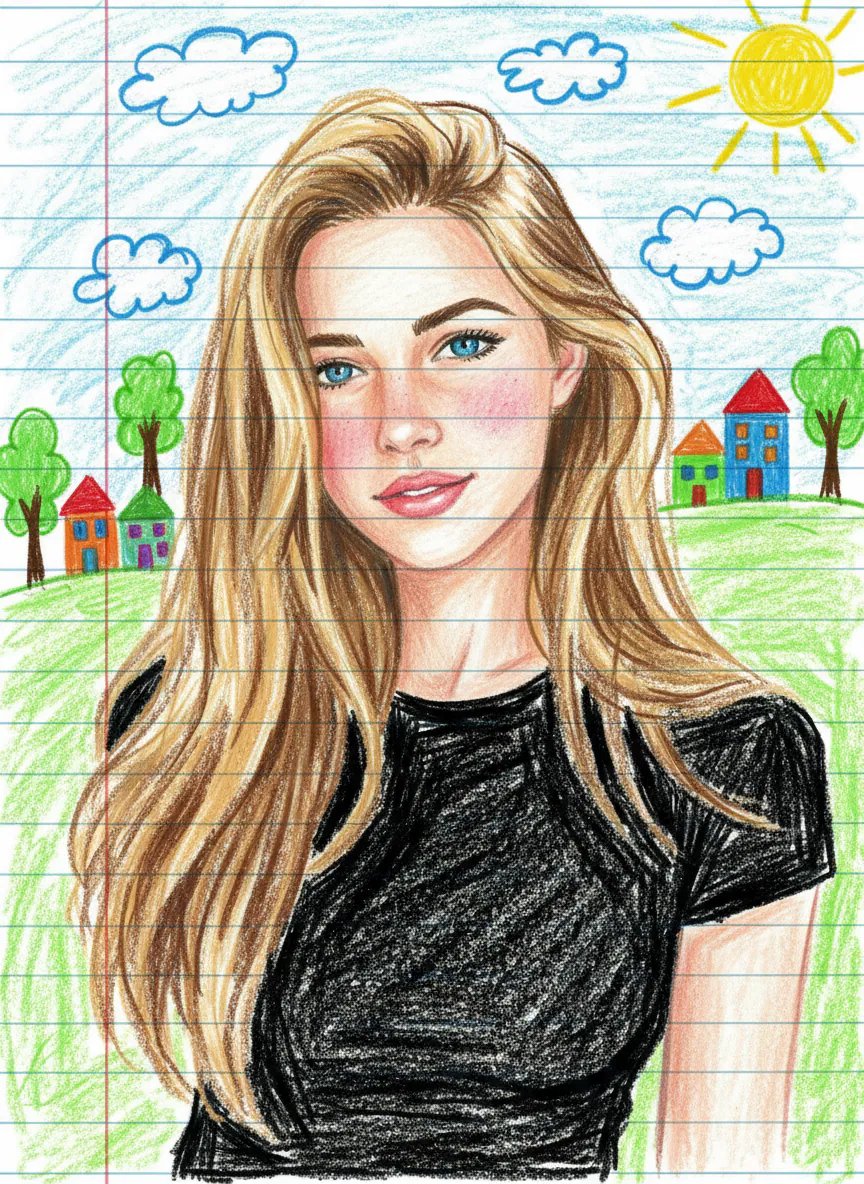 hand-drawn portrait illustration ai girl
