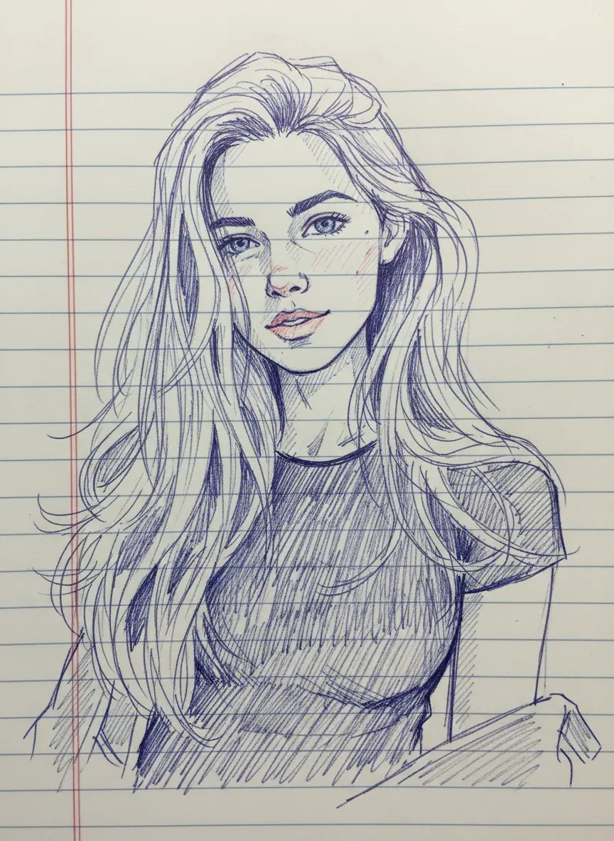 hand-drawn portrait illustration ai young girl