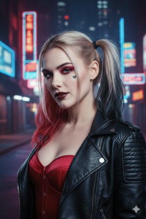 Harley Quinn ikonischer Rot-und-Schwarz-Look