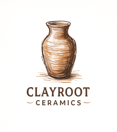 a hand-drawn logo for ClayRoot Ceramics
