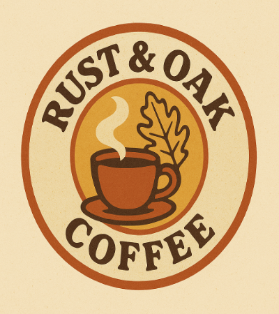 a vintage badge logo for Rust & Oak