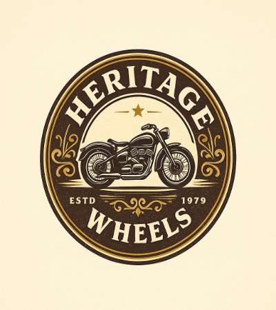 a retro emblem logo for Heritage Wheels