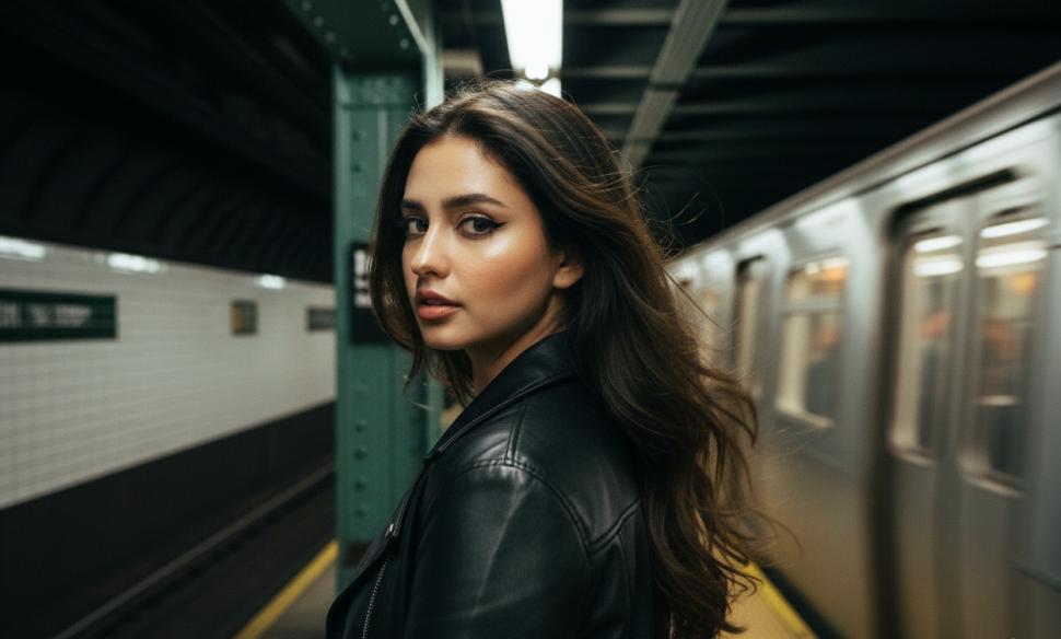 woman in subway cinematic portrait