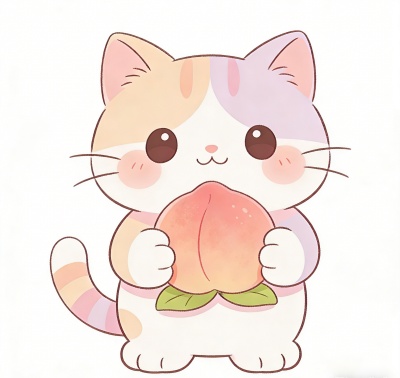 kawaii cat holding a peach