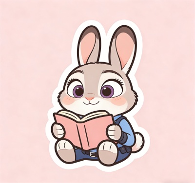 kawaii bunny reading a book