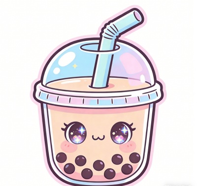 cute bubble tea character with sparkly eyes
