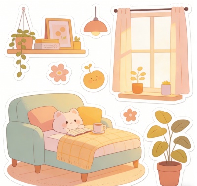 aesthetic sticker of a cozy daily moment