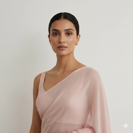 a woman wearing a plain chiffon saree