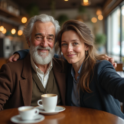 ein fotorealistisches Selfie in einem modernen Café