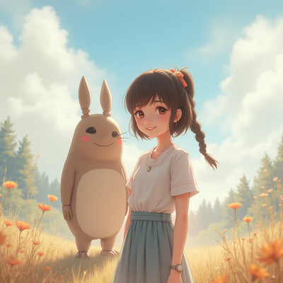 ein realistisches Selfie von mir mit einem Ghibli-inspirierten Anime-Charakter