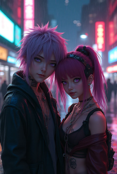 ein realistisches Selfie von mir mit einem Cyberpunk-Anime-Charakter