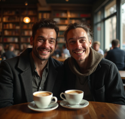 ein realistisches Selfie in einem gemütlichen Café