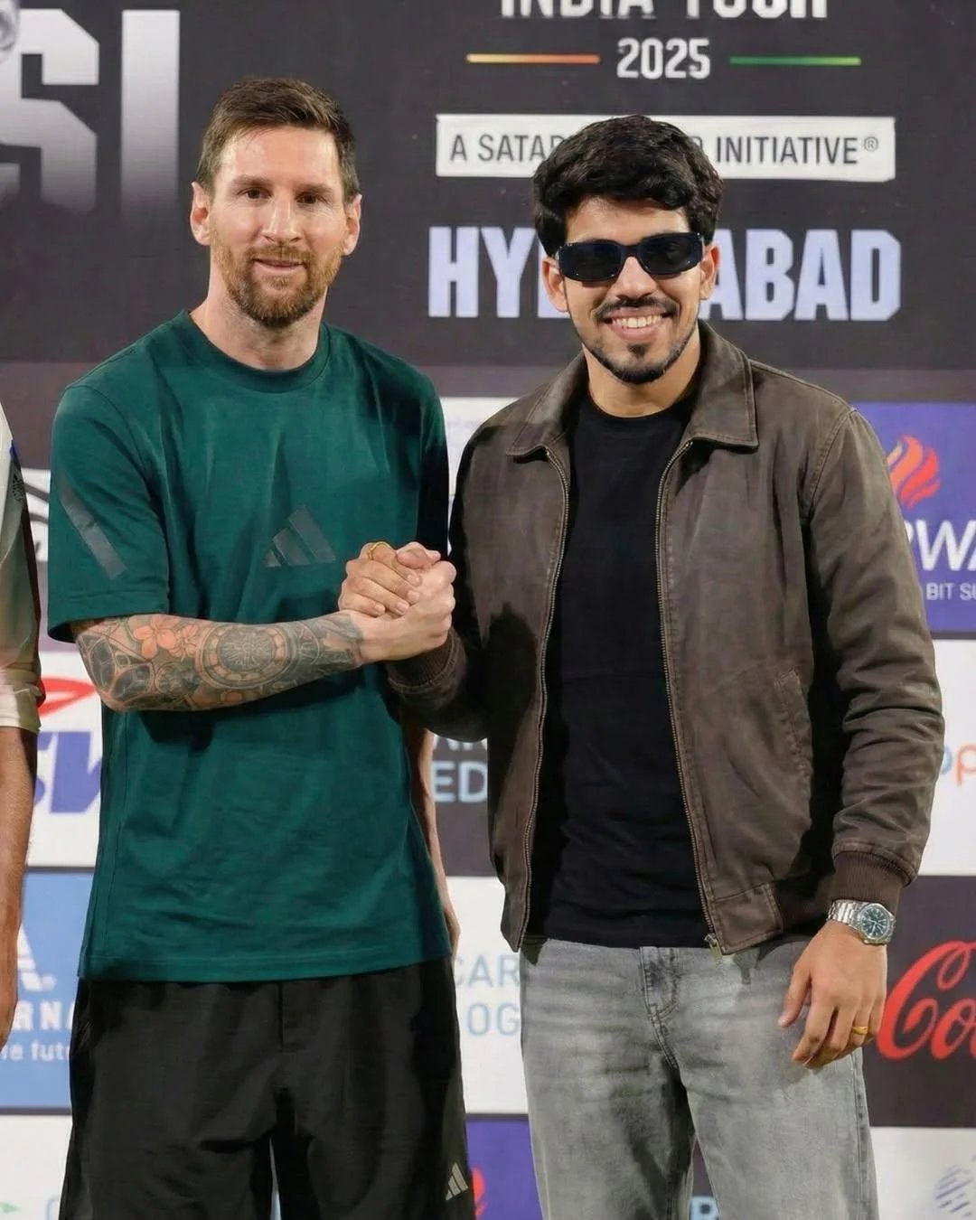 selfie with lionel messi at hyderabad stadium hand in hand