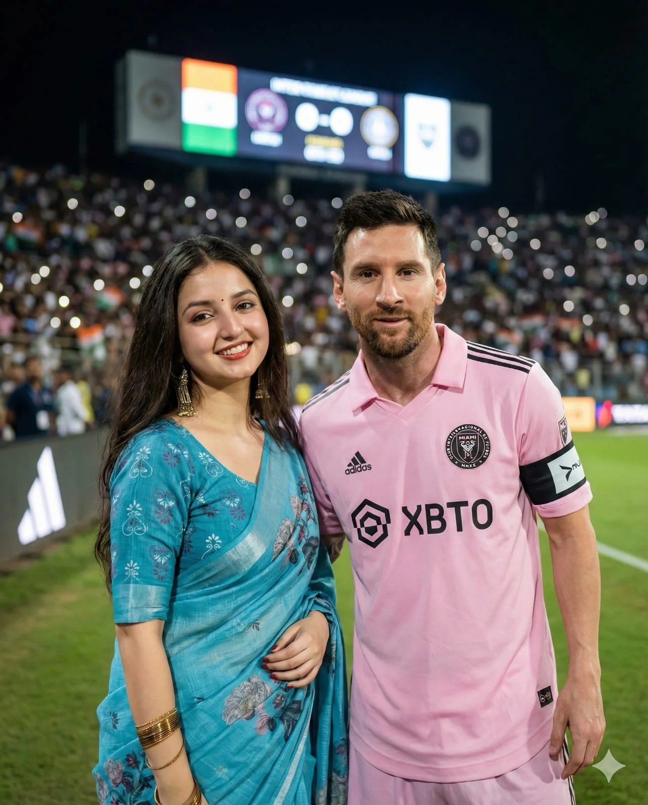 selfie with lionel messi at hyderabad stadium with female fan