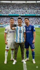 selfie with lionel messi at hyderabad stadium 3 people