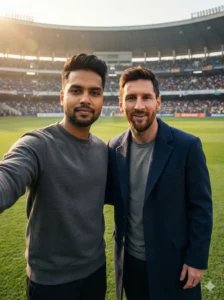 selfie with lionel messi at hyderabad stadium 2 people