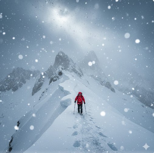 snowy mountain solo hiker