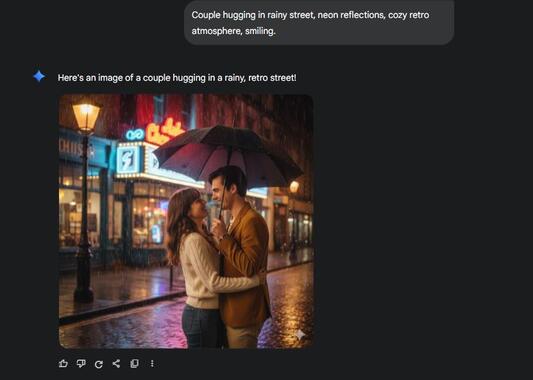 Couple hugging in rainy street