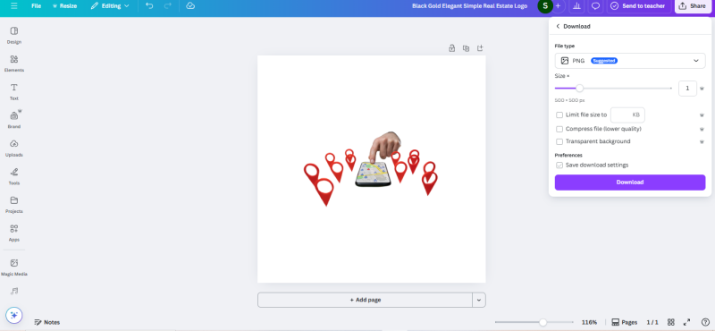 Canva download transparent PNG option