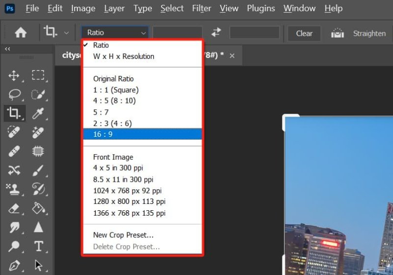 change the crop ratio