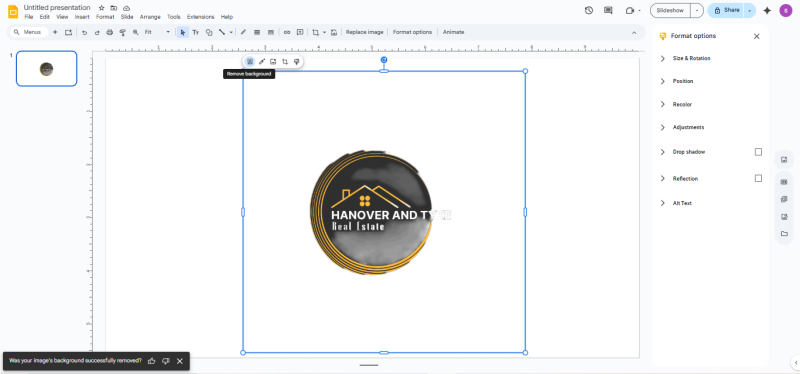 Google Slides background remove option popup