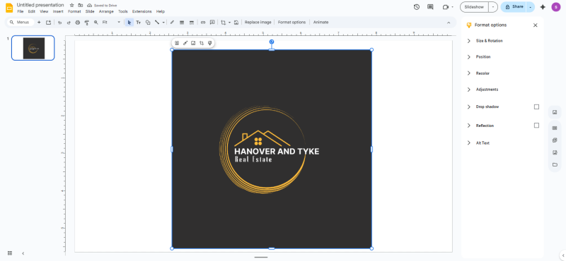 Google Slides Format Options menu for image transparency