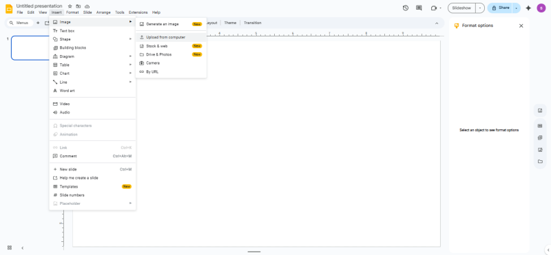 Google Slides Insert Image from Computer menu