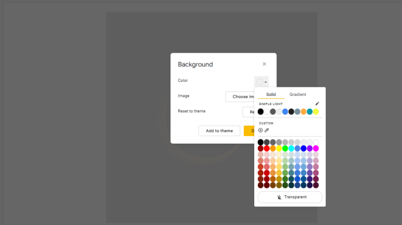 Google Slides transparent background color option