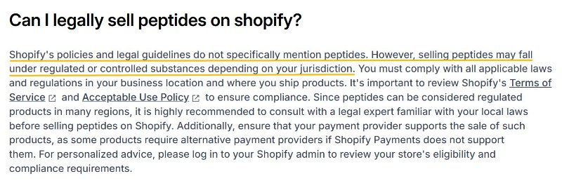 성장 호르몬 증가, 부상 치료, 노화 방지 등의 효과를 내세워 펩타이드를 판매하면 소피파이에서 제재될 수 있습니다.
