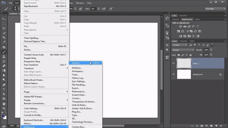 Photoshop Edit Preferences Transparency and Gamut menu
