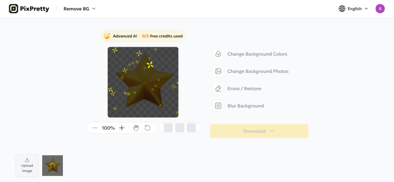 PixPretty AI automatically removing checkered background