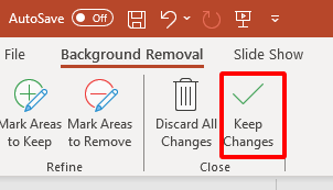 PowerPoint Keep Changes button to finalize background removal