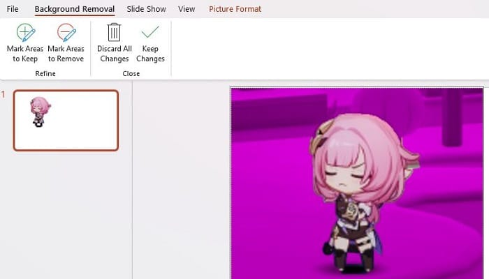 PowerPoint mark areas to keep or remove for background refinement