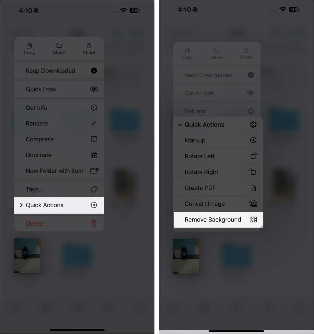 quick actions remove background